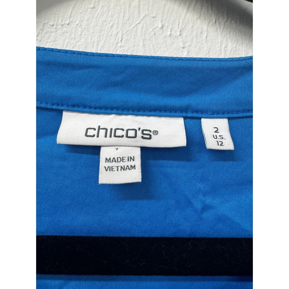 Chico's NWOT Blue Poplin Puff Sleeve Tiered Dress Pockets US 12 - Picture 7 of 10